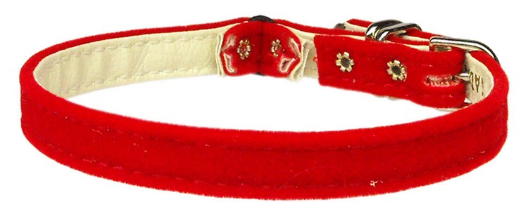 Velvet 3/8" Plain Cat Collar w/ Band Red 12